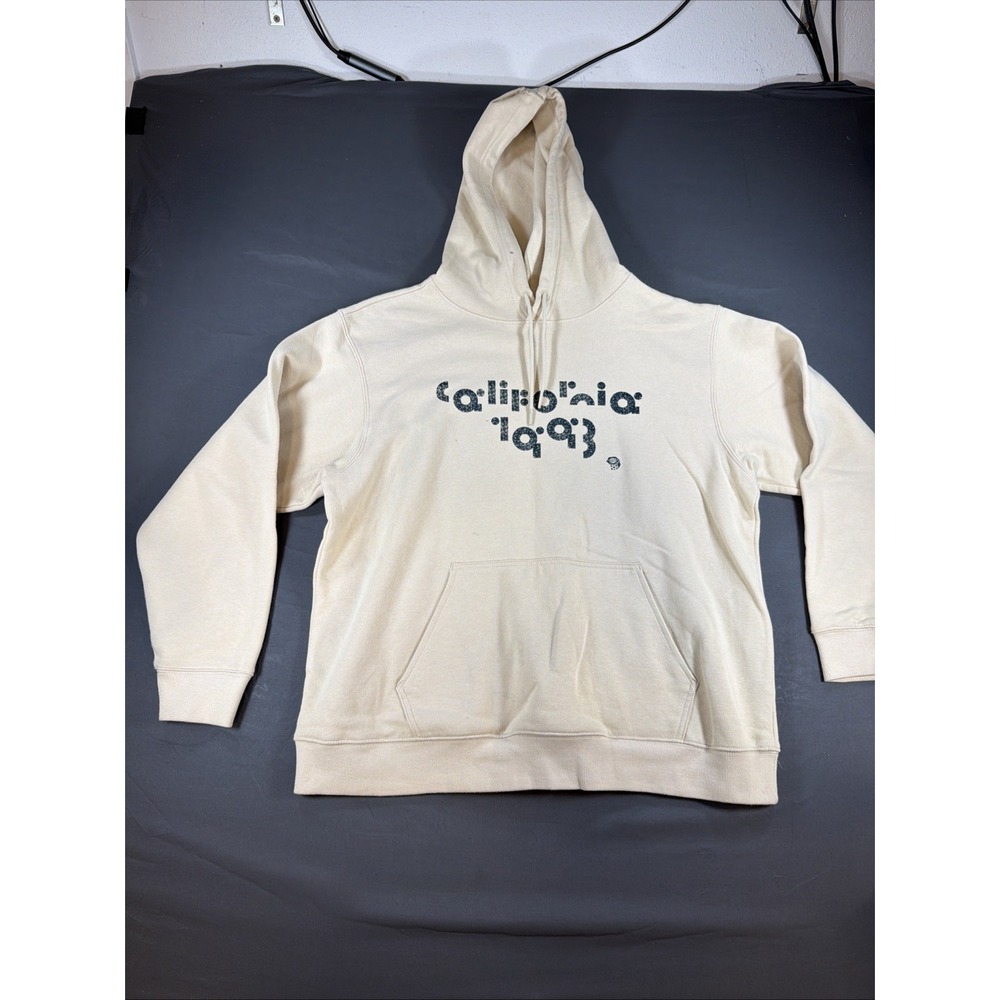 Pullover Hoodie in a cream or off-white color, featuring bespoke graphic Xl